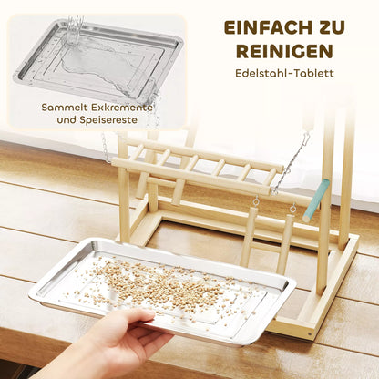 Paukščių stovas, paukščių stovų rinkinys, 4 lygiai, nerūdijančio plieno padėklas, žaislai, natūrali mediena