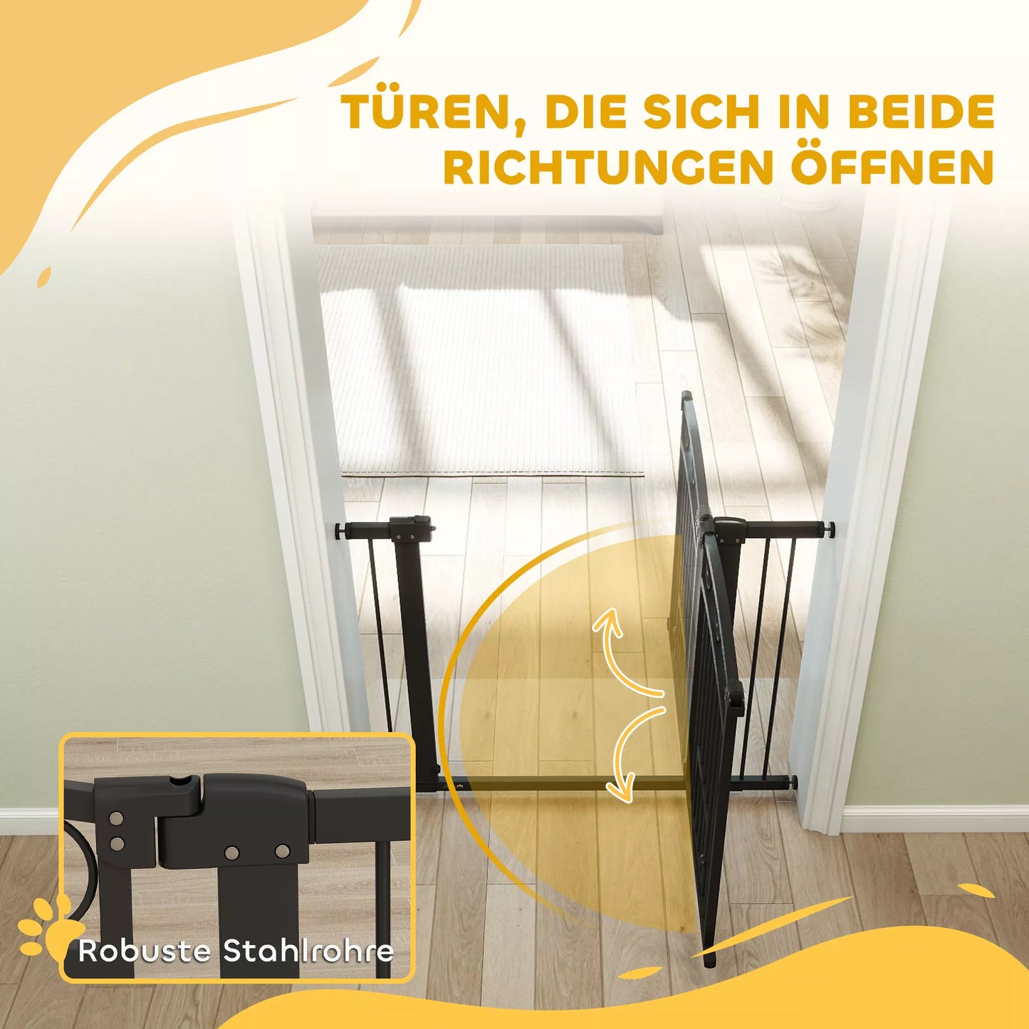 Gyvūnėlio varteliai, 77 cm Laiptų varteliai, reguliuojamas plotis 76-104 cm, su katės durelėmis, skirti laiptams ir durų angoms, Juodi