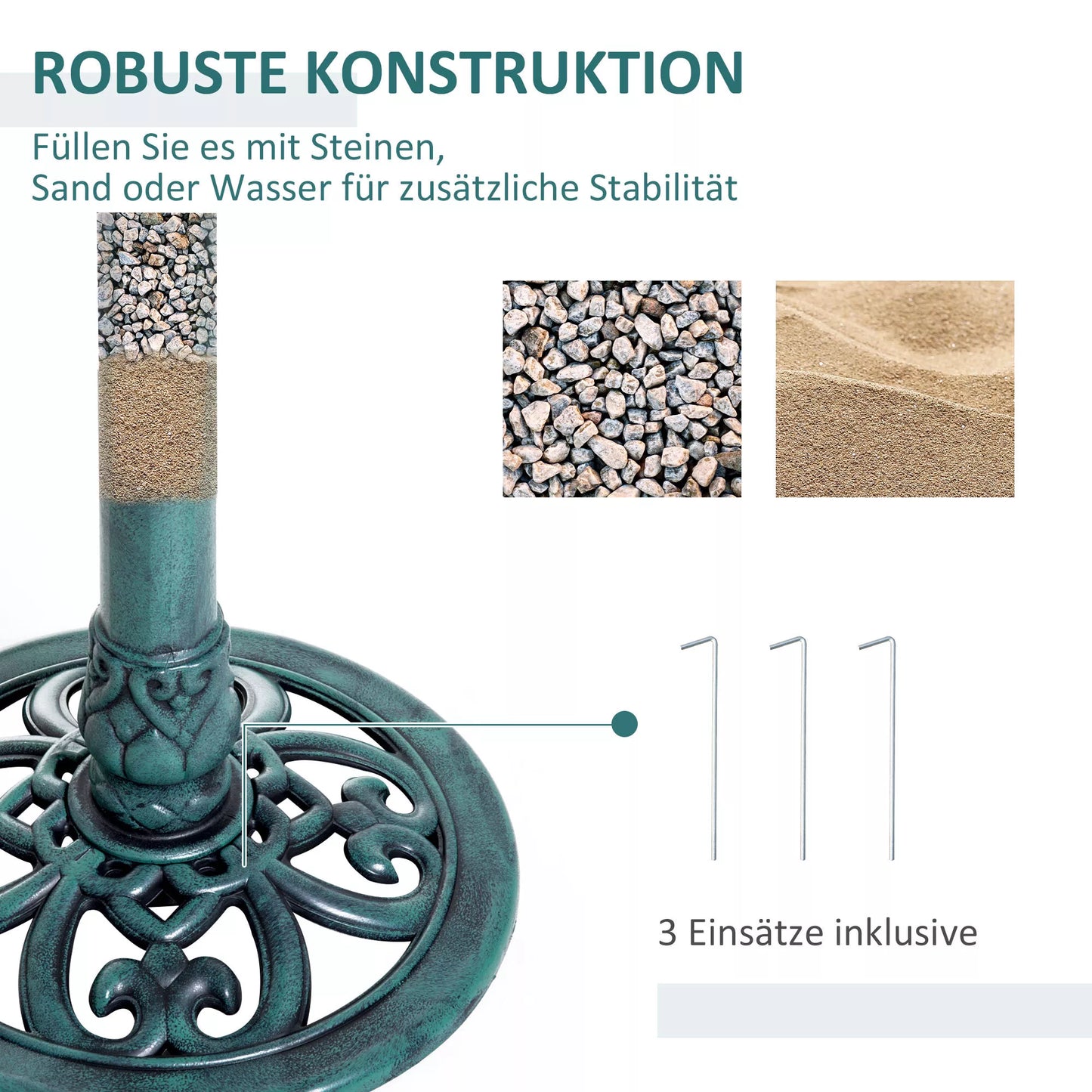 Paukščių girdykla Paukščių vonia Vintage dizainas, Shabby Chic, 50 cm × 50 cm × 69, 5 cm, žalia