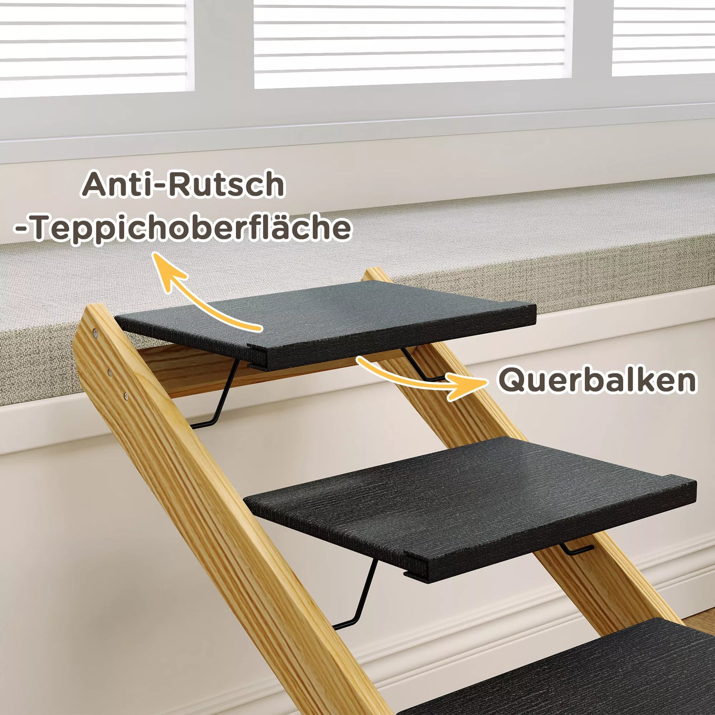 Dog steps, dog ramp, adjustable height, non-slip, foldable, 83x40x62.5 cm, wood/white