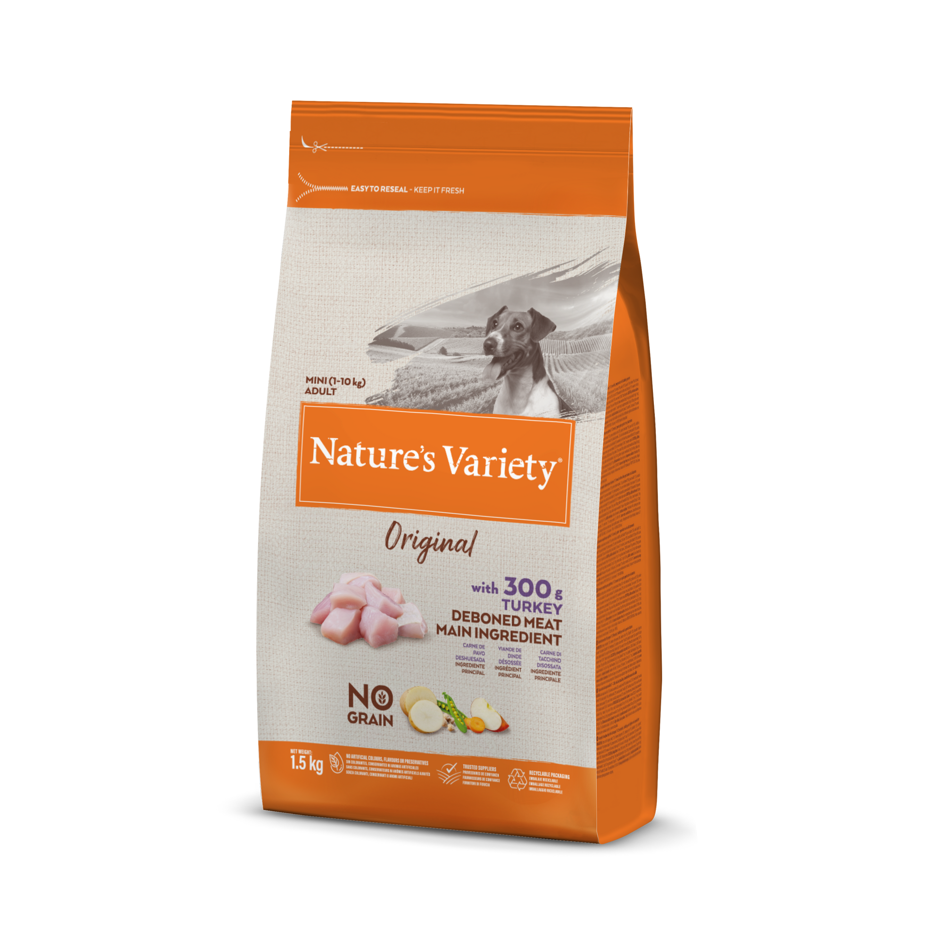 Nature's Variety Original Mini Adult Sausas maistas suaugusiems mažųjų veislių šunims su kalakutiena 1,5 kg