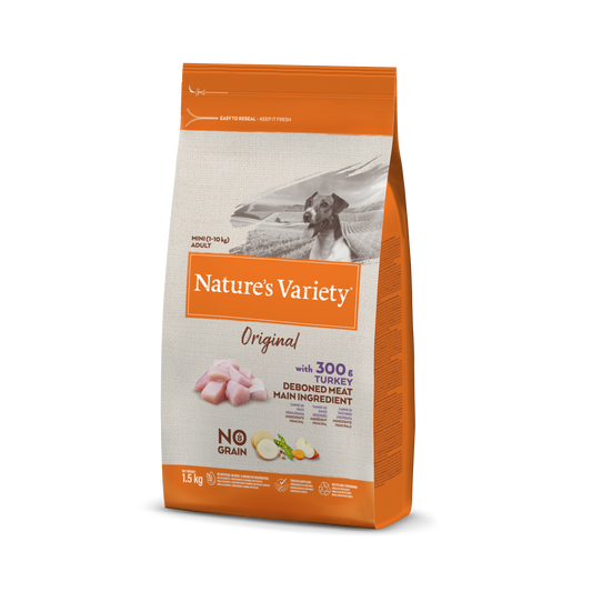 Nature's Variety Original Mini Adult Sausas maistas suaugusiems mažųjų veislių šunims su kalakutiena 1,5 kg