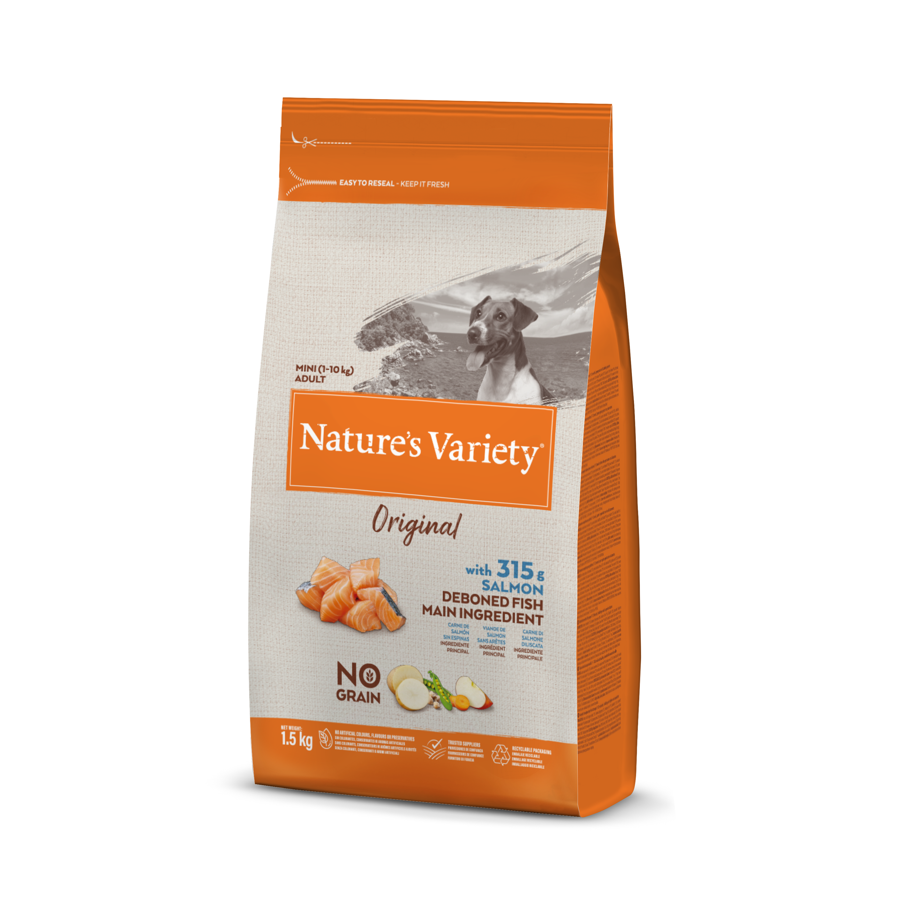 Nature's Variety Original Mini Adult Sausas maistas suaugusiems mažųjų veislių šunims su lašiša 1,5 kg