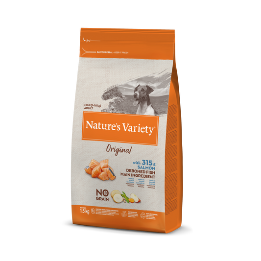 Nature's Variety Original Mini Adult Sausas maistas suaugusiems mažųjų veislių šunims su lašiša 1,5 kg