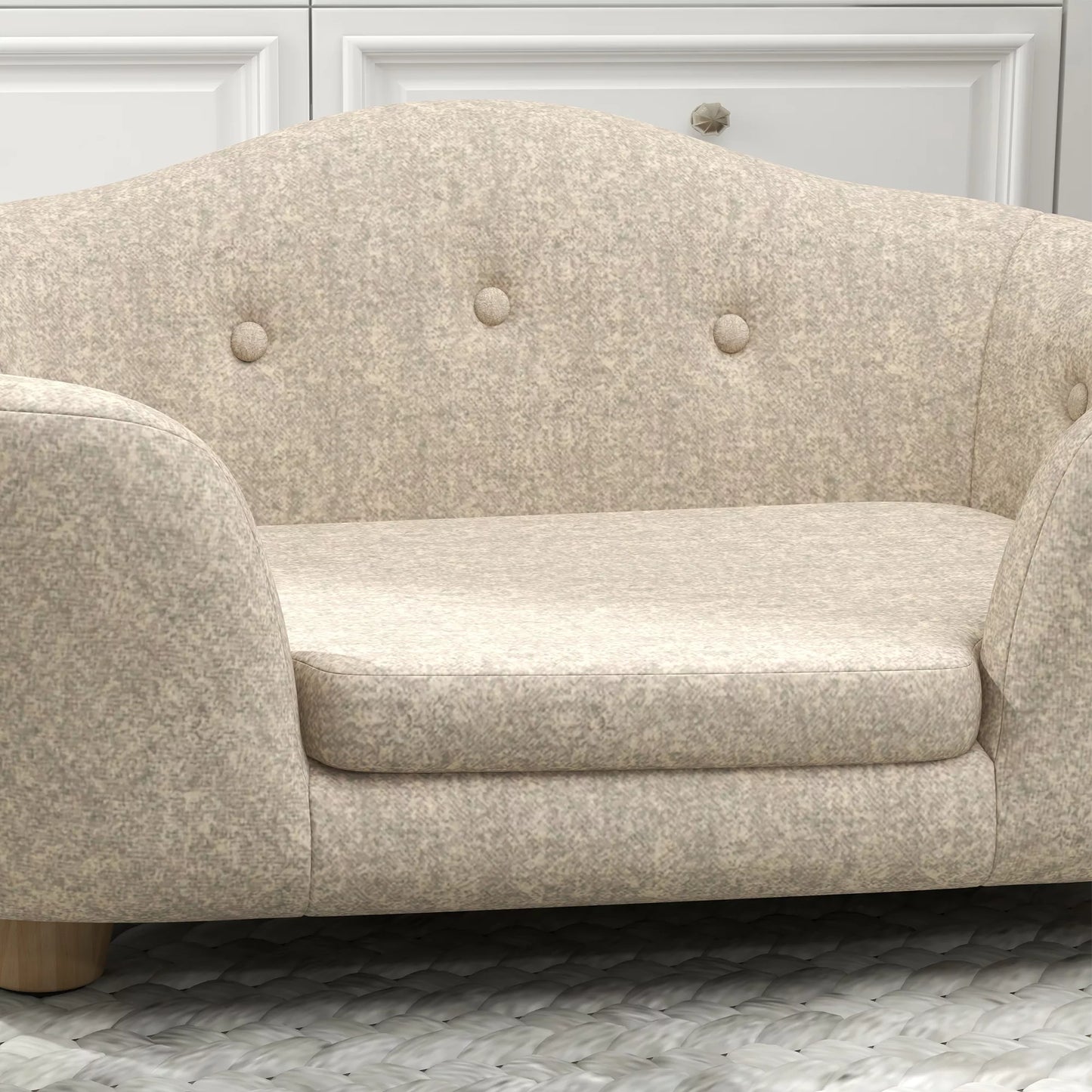 Sofa naminiams gyvūnėliams, šunų kilimėlis, šunų lova, šunų sofa, šunų kušetė, katės sofa su pagalvėle, kišenė gale, pliušas, putos, pušies mediena, kreminė balta, 70 x 47 x 30 cm