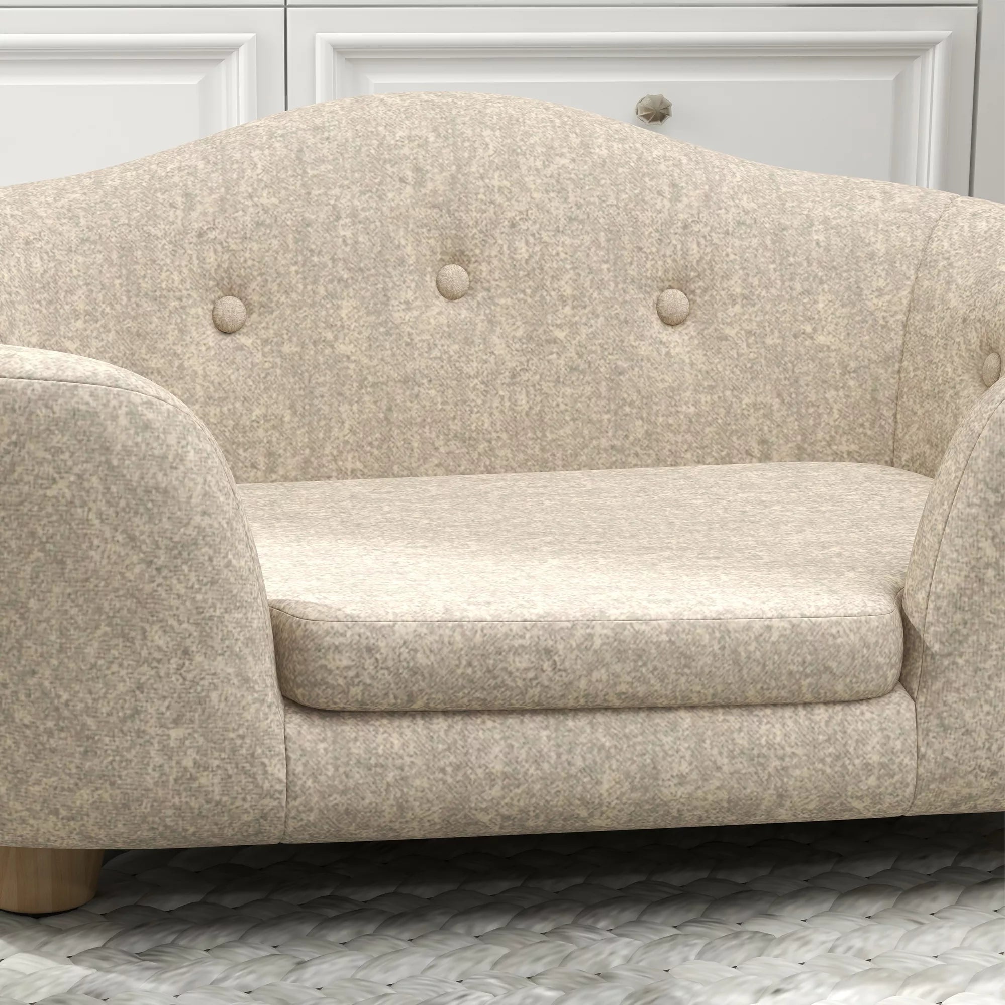 Sofa naminiams gyvūnėliams, šunų kilimėlis, šunų lova, šunų sofa, šunų kušetė, katės sofa su pagalvėle, kišenė gale, pliušas, putos, pušies mediena, kreminė balta, 70 x 47 x 30 cm