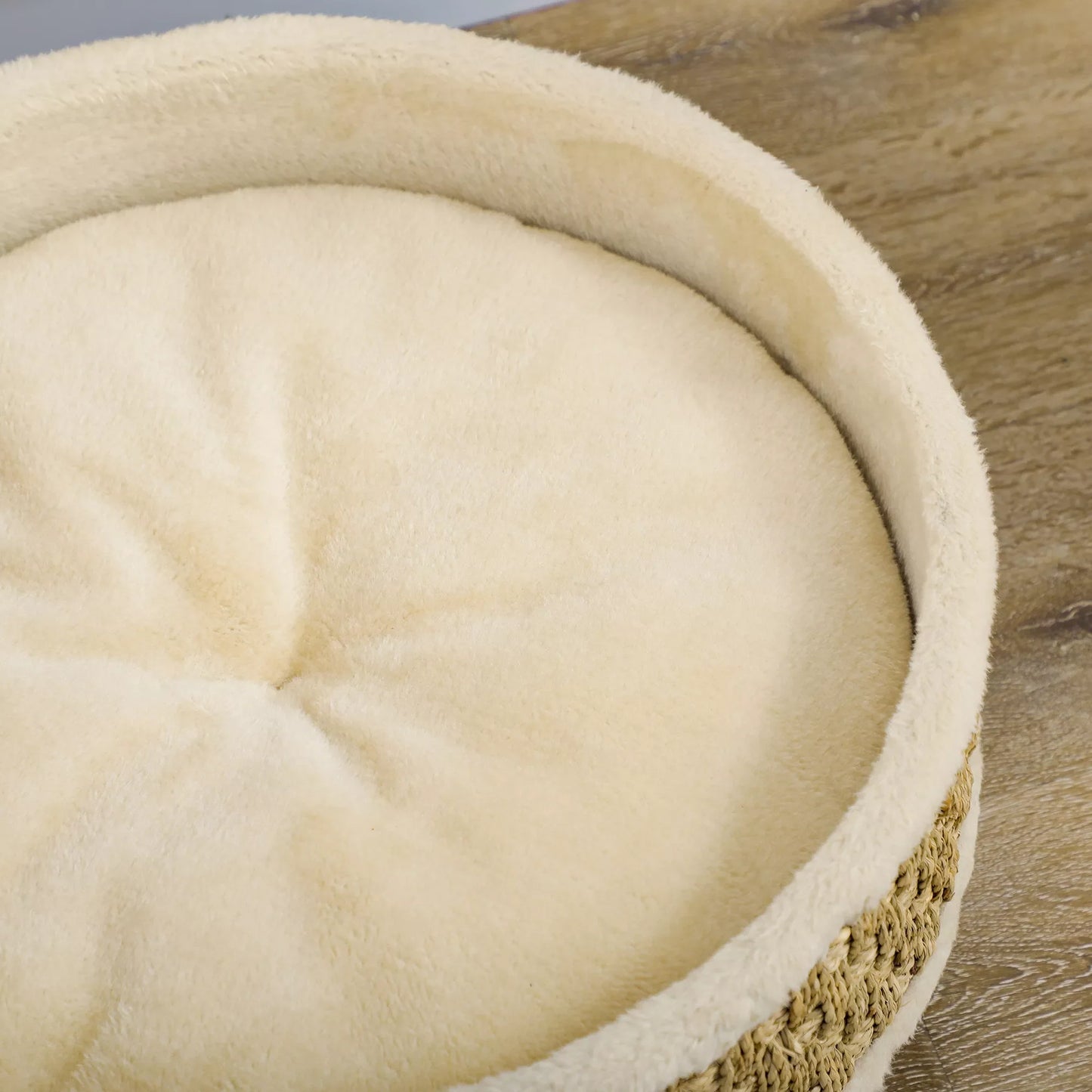 Mājdzīvnieku gulta kaķiem un suņiem, jūraszāles, ar mazgājamu spilvenu, 48 cm x 48 cm x 24,5 cm, smilšu + haki krāsa - dabīga