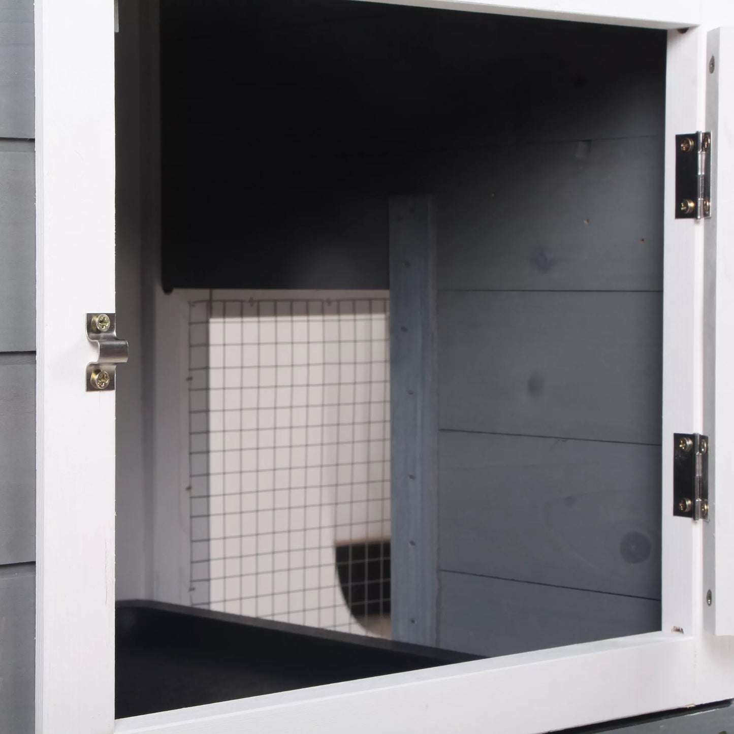 Triušių narvas, su aptvaru ir ištraukiamu padėklu, medis ir bituminė stogo danga, 157,4x53x93,5 cm, pilkas