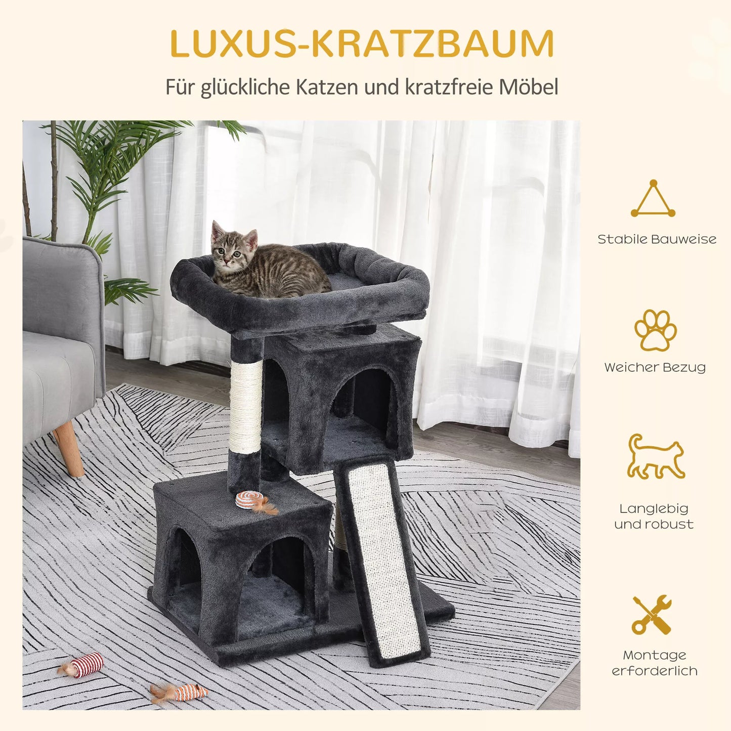 Cat scratching post 83 cm Small cat scratching post with sisal posts, cat climbing tree, furniture for small cats, dark gray