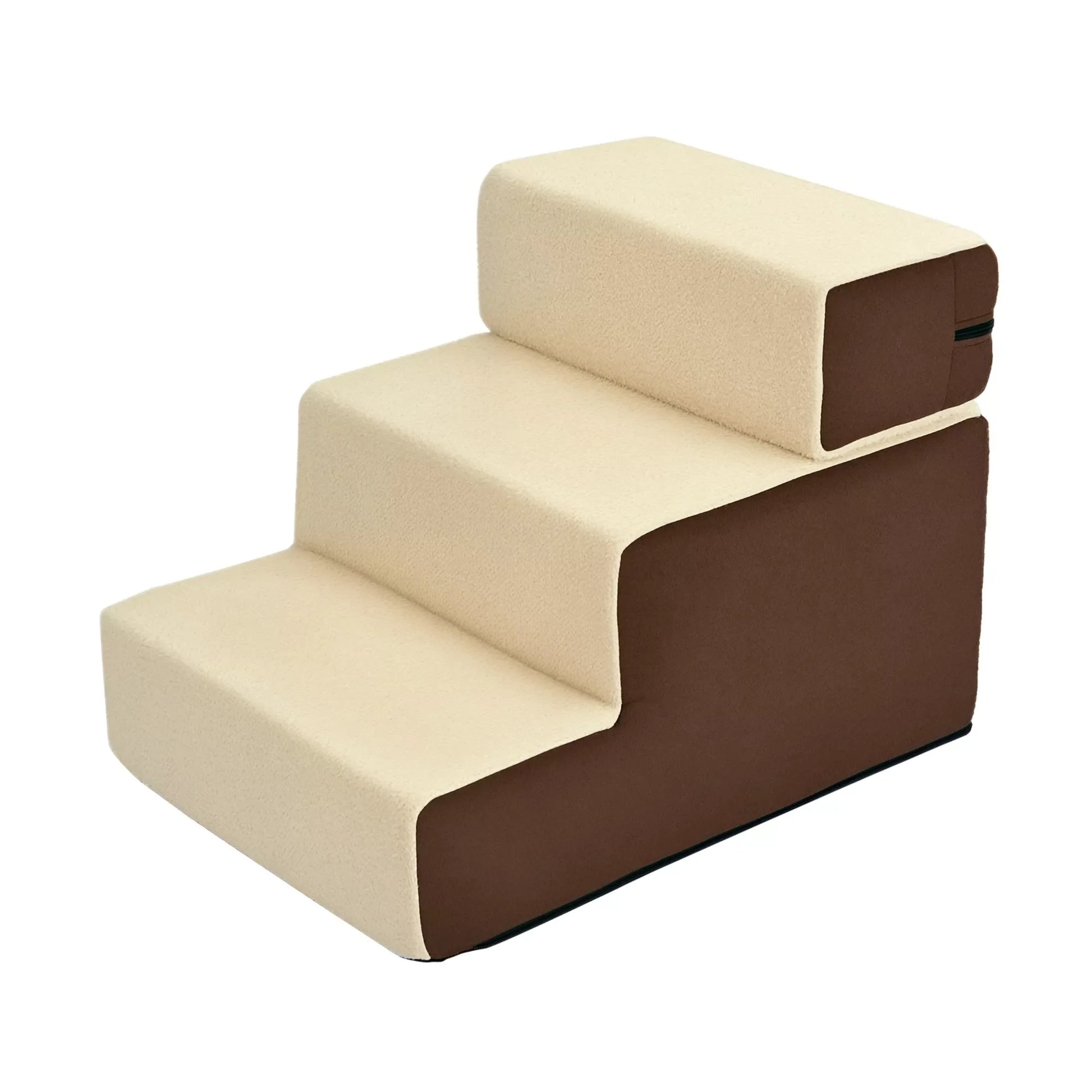 Laiptukai augintiniams, 3 pakopų šunų ir kačių laiptukai, pliušiniai, smėlio spalvos, 54 x 40 x 39cm