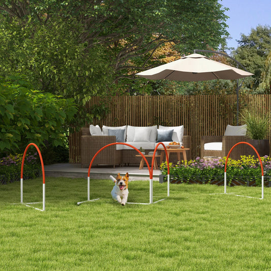 Agilitātes komplekts suņiem, 4 daļas, ar pārnēsāšanas somu, plastmasa, 89x69x99 cm, balts+oranžs