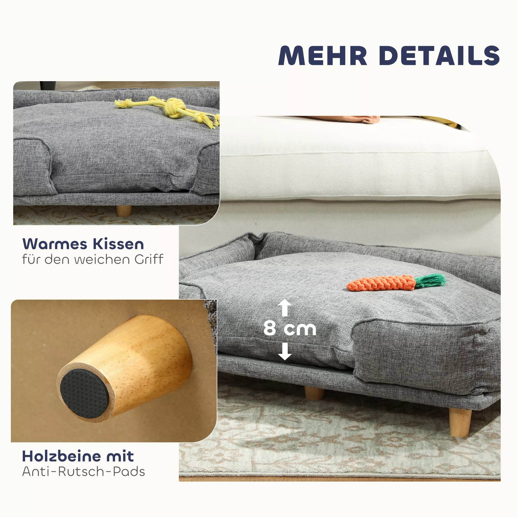 Suņu dīvāns, mājdzīvnieku dīvāns, mājdzīvnieku gulta, noņemams un mazgājams matracis, dabīgs + tumši pelēks