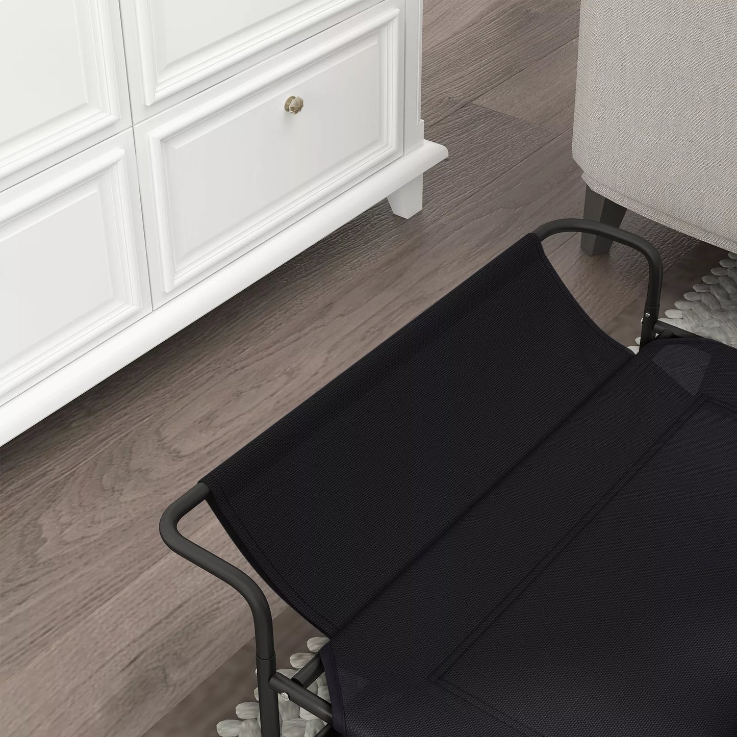 Šunų lova, paaukštinta konstrukcija, tinklelio užvalkalas, plieninis rėmas, 29 x 91 x 69 cm, juoda