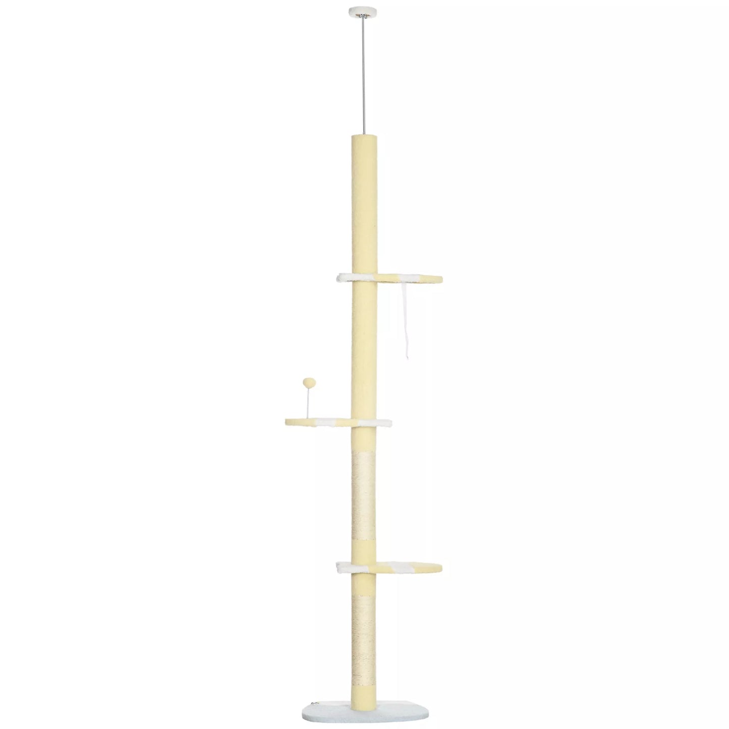 PawHut Reguliuojamo aukščio draskyklė, neslystanti, su sisalinio lyno stulpeliu, 220-260A x 47I x 34P cm, geltona/balta/mėlyna