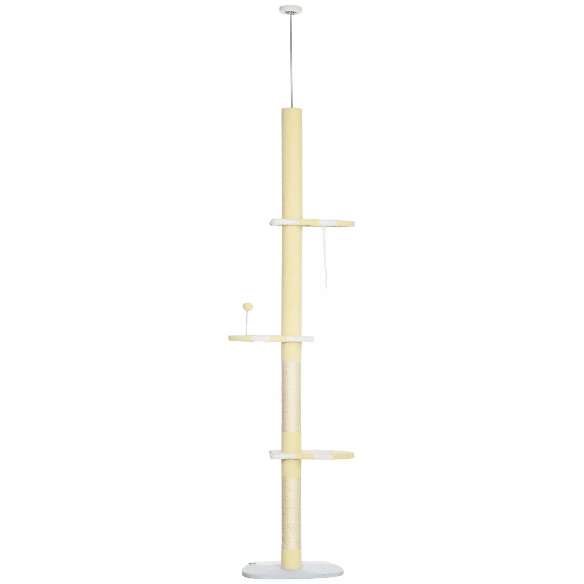 PawHut Reguliuojamo aukščio draskyklė, neslystanti, su sisalinio lyno stulpeliu, 220-260A x 47I x 34P cm, geltona/balta/mėlyna