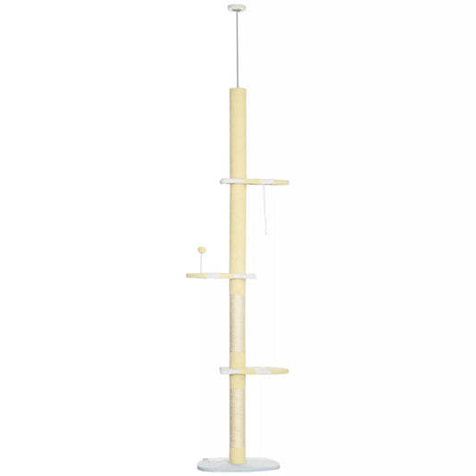 PawHut Reguliuojamo aukščio draskyklė, neslystanti, su sisalinio lyno stulpeliu, 220-260A x 47I x 34P cm, geltona/balta/mėlyna