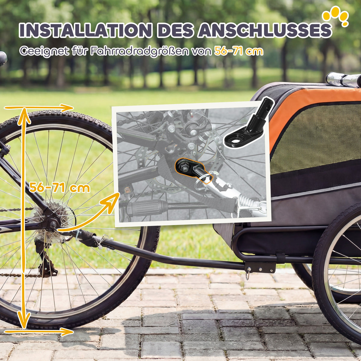 Dviračio priekaba šunims iki 20 kg, sulankstoma, su atšvaitais ir vėliavėle, 127,5x57,5x75,5 cm, oranžinė