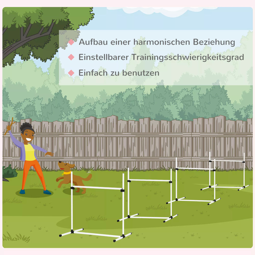 Šunų Agility Rinkinys, 4 dalys, reguliuojamo aukščio. Agility įranga, šuolių kartelių rinkinys, su 4 kliūtimis, su nešiojimo krepšiu. Koordinacijos treniruotėms, šuolių kartelių rinkinys žaidimams ir treniruotėms.