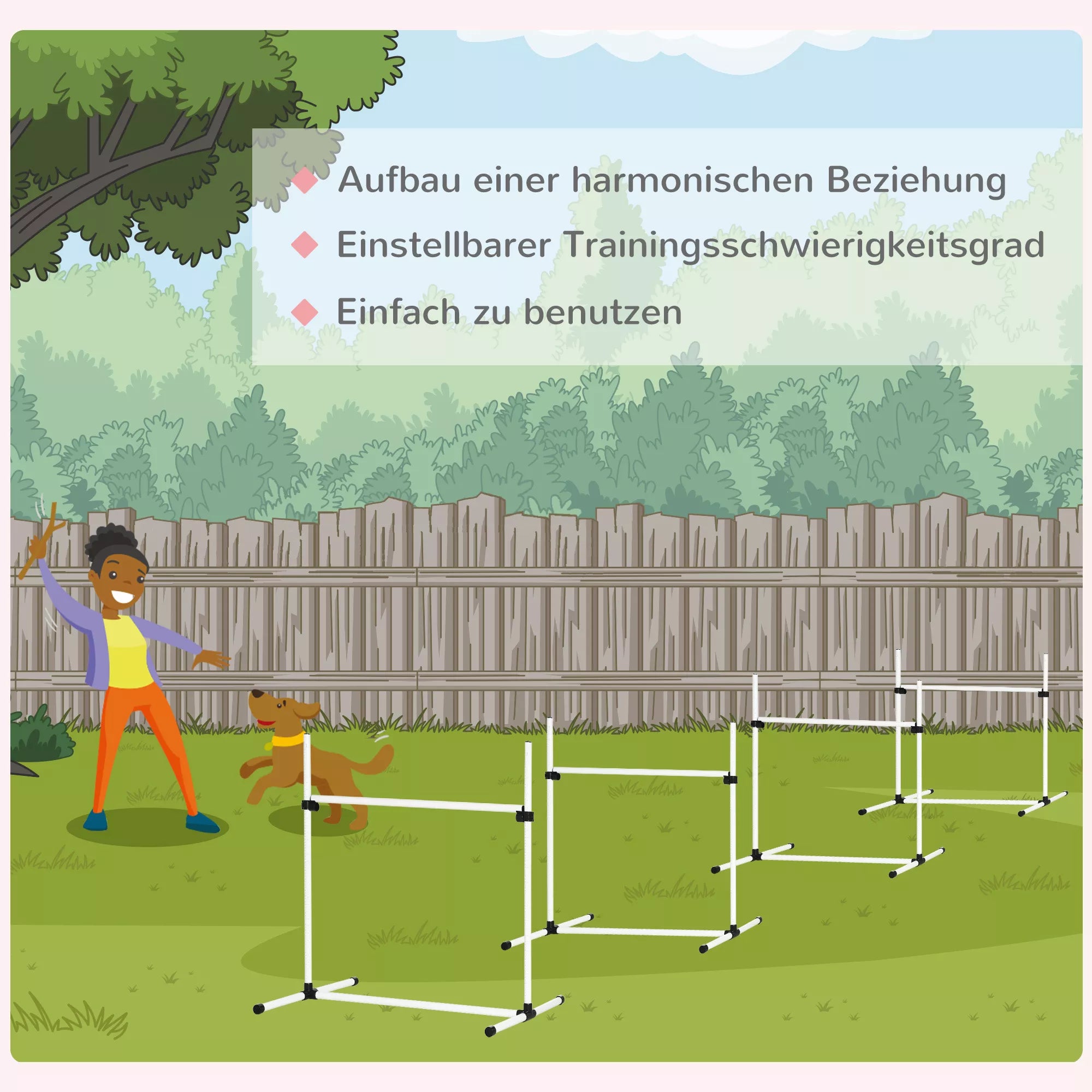 Šunų Agility Rinkinys, 4 dalys, reguliuojamo aukščio. Agility įranga, šuolių kartelių rinkinys, su 4 kliūtimis, su nešiojimo krepšiu. Koordinacijos treniruotėms, šuolių kartelių rinkinys žaidimams ir treniruotėms.