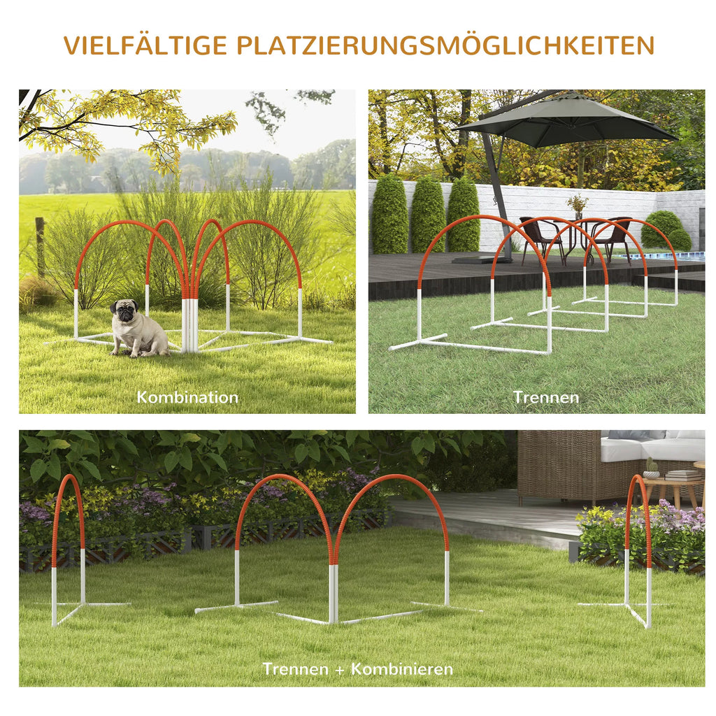 Agilitātes komplekts suņiem, 4 daļas, ar pārnēsāšanas somu, plastmasa, 89x69x99 cm, balts+oranžs