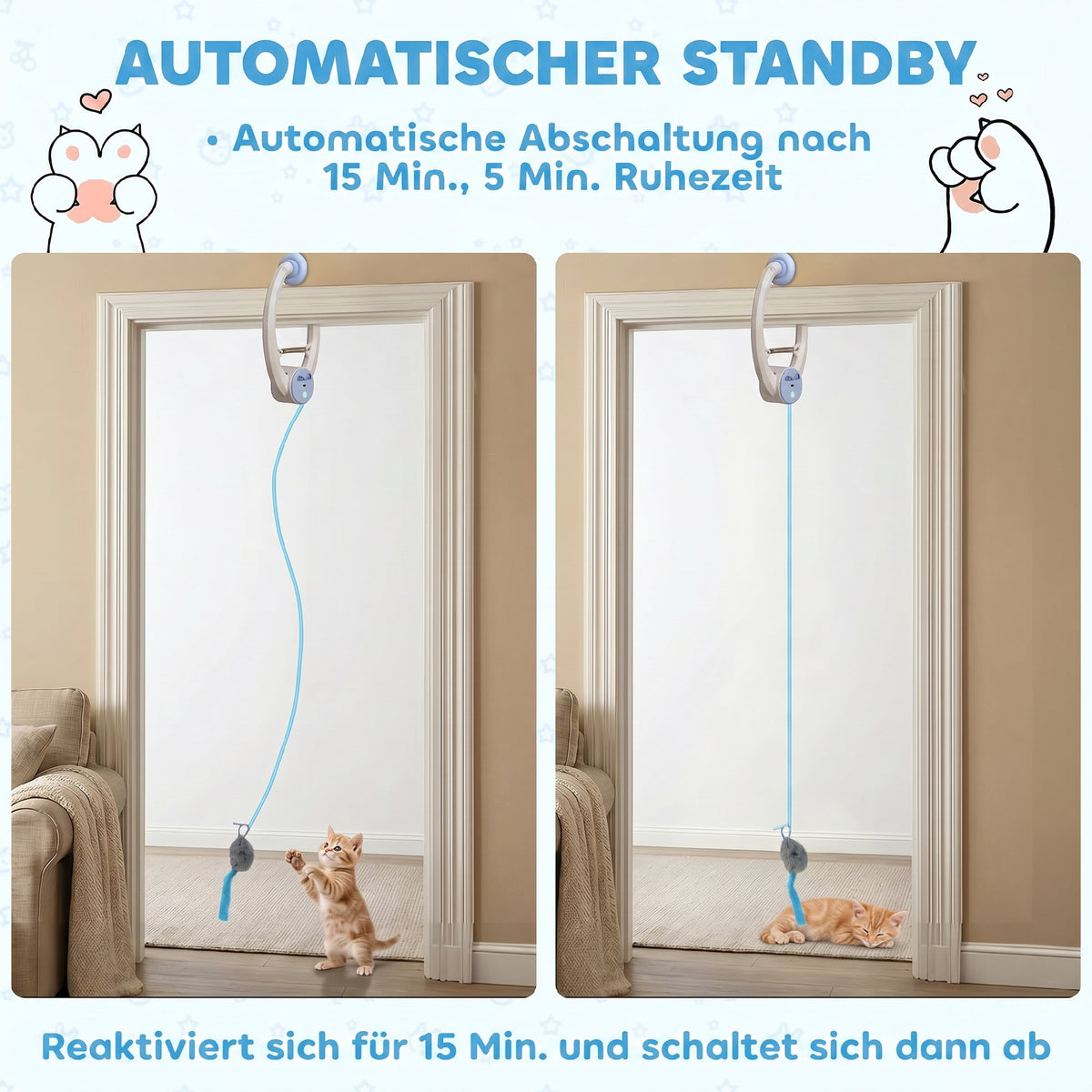 Interaktyvus žaislas katėms ant durų, šokinėjanti pelė, įkraunamas per USB, 24,1x13,8x6,6 cm, baltas