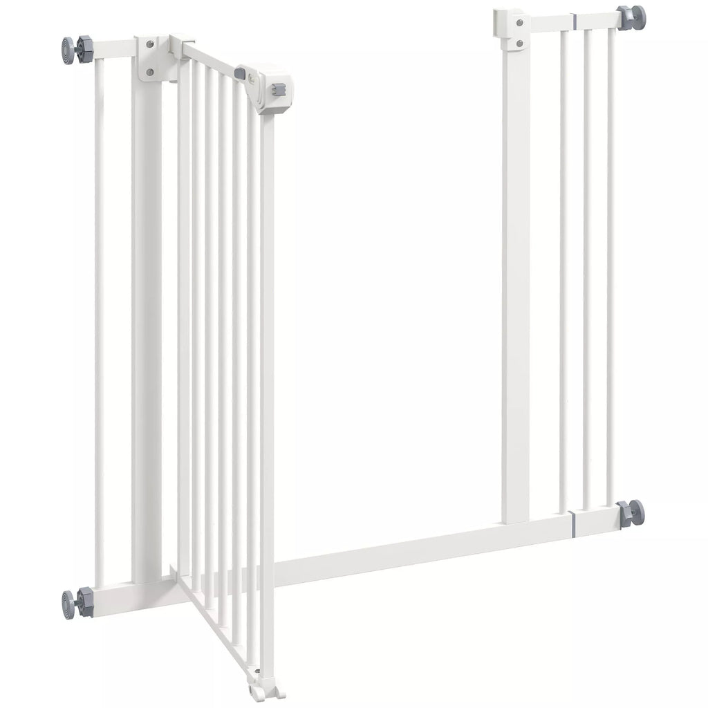 Suņu drošības vārtiņi, barjera, mājdzīvnieku vārtiņi, metāla, plastmasas, 74-87 cm, balti