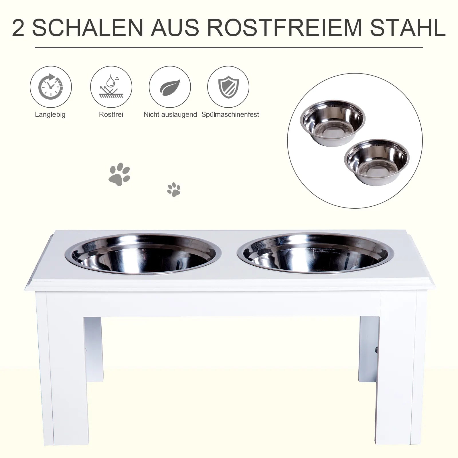 Šunų maitinimo stotelė, neslystanti, 58,4 x 30,5 x 25,4 cm, balta, 2 L vienam dubenėliui