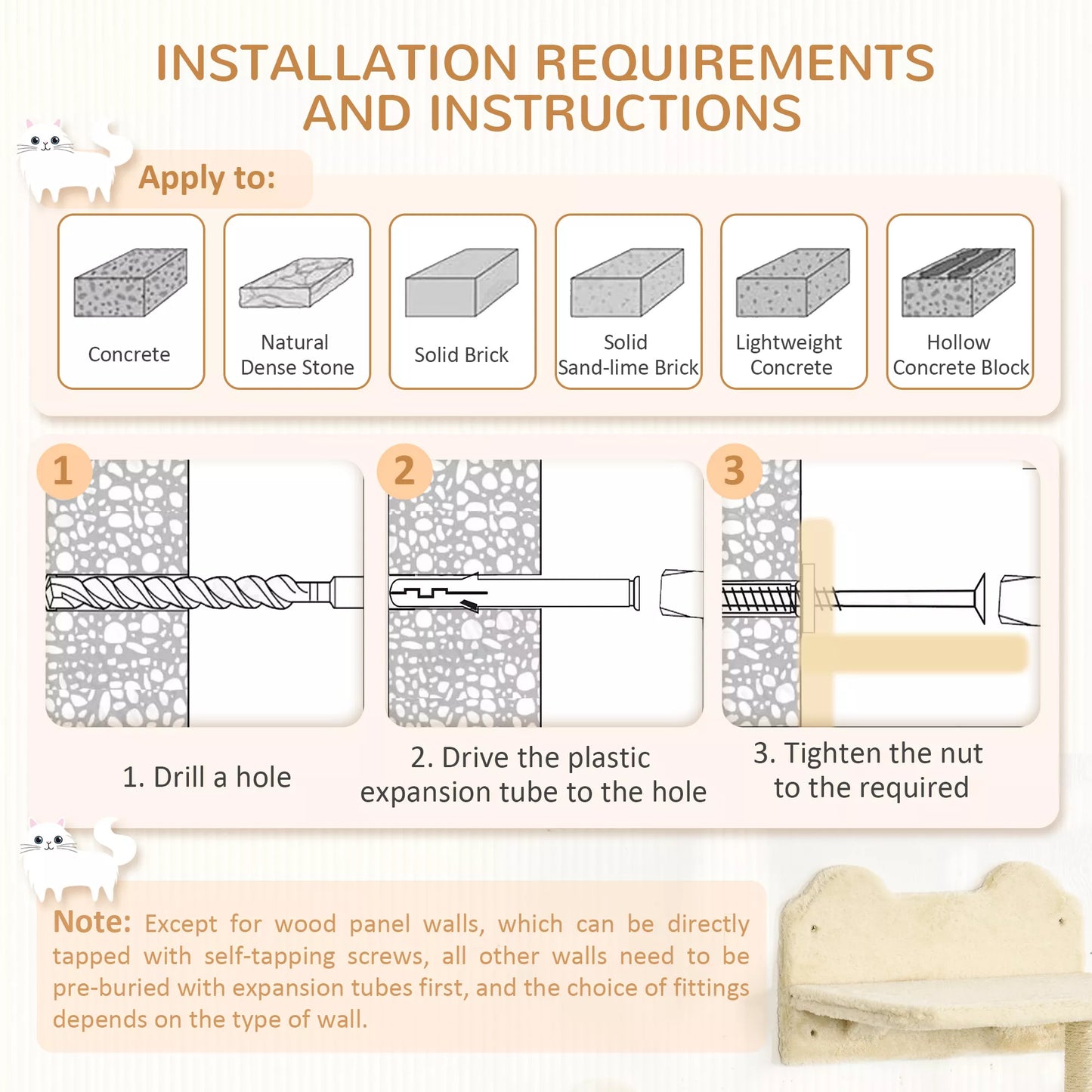Kāpšanas pakāpieni, kāpšanas siena, kaķa pakāpieni, 4 daļu komplekts, ar skrāpējamo stabu, šūpuļtīkls, bēšs + krēmīgi balts, 40 x 28 x 73 cm
