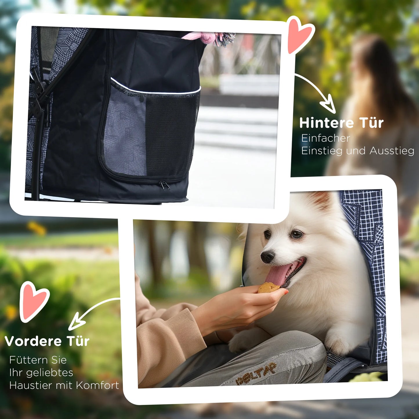 Šunų vežimėlis iki 10 kg, sulankstomas, reguliuojamas stogelis, krepšys apačioje, pagalvėlė, šoninė kišenė, 81 cm x 48 cm x 99 cm, pilkas