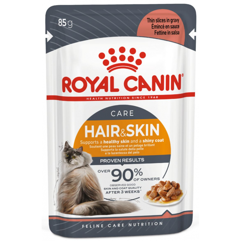 Hair & Skin Care (padaže) drėgnas pašaras katėms Royal Canin (ploni griežinėliai padaže)