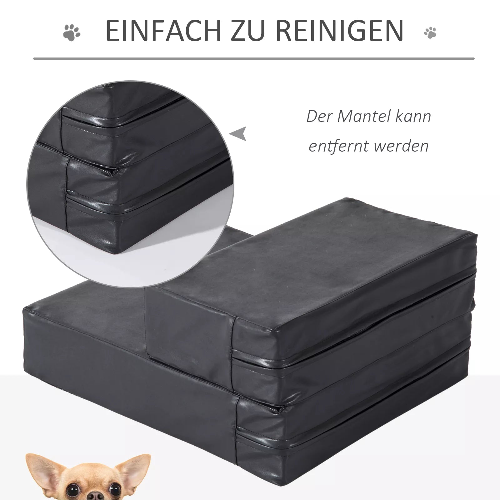 Mājdzīvnieku kāpnes, 2 pakāpieni, salokāmas, suņu kāpnes, pamatne kaķiem un suņiem, melnas, garums 45 x platums 39 x augstums 20 cm