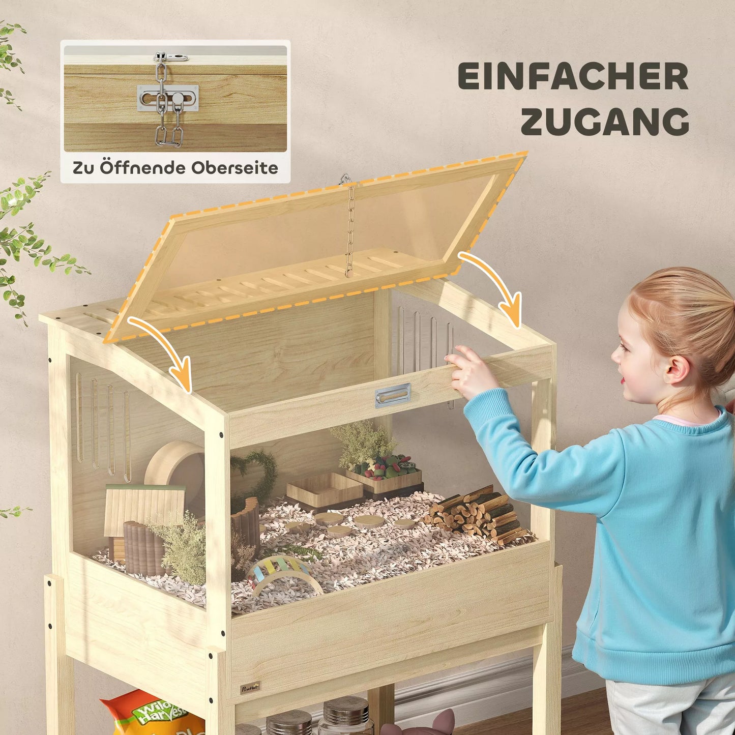 Hamsterio narvas 2 aukštų graužikų narvas smulkių gyvūnėlių narvas su atlenkiamu dangčiu, didelis 83,2 x 50 x 103 cm natūralaus medžio