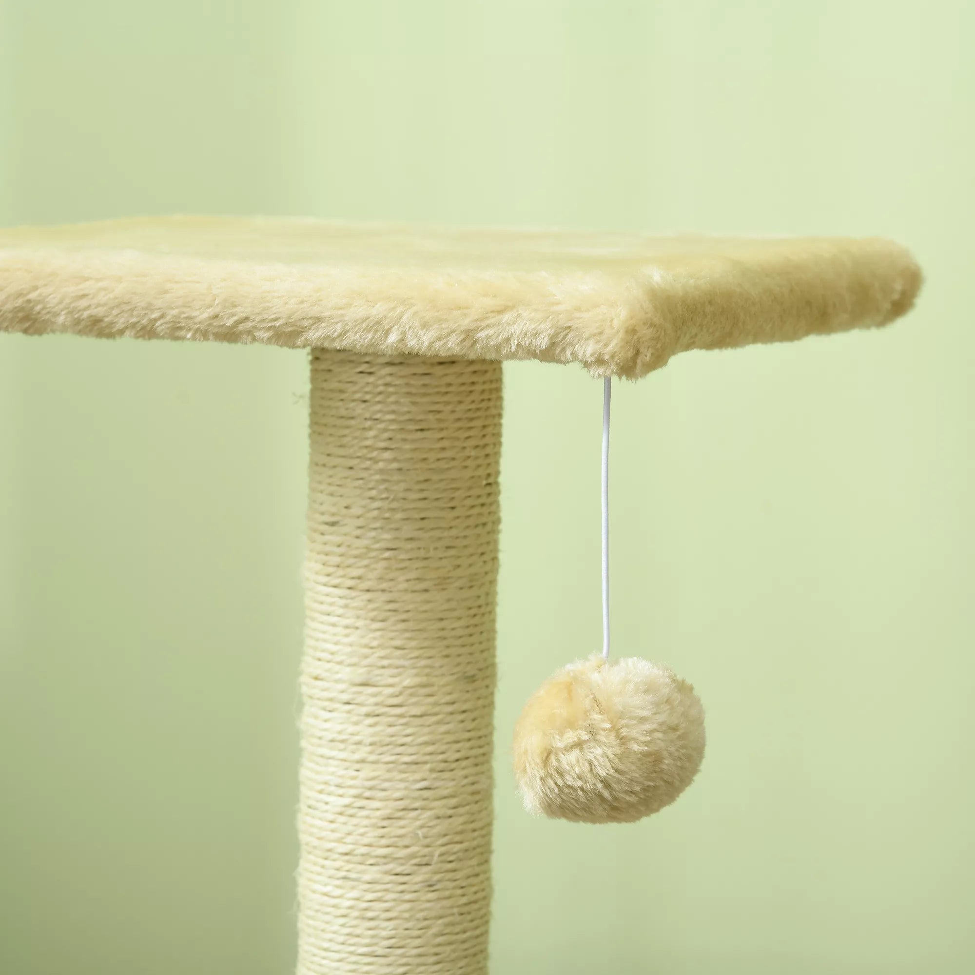 Kačių medis 72 cm, kačių bokštas su pliušiniais kamuoliukais, sizaliniais stulpeliais, platforma, draskykle, kreminės baltos spalvos