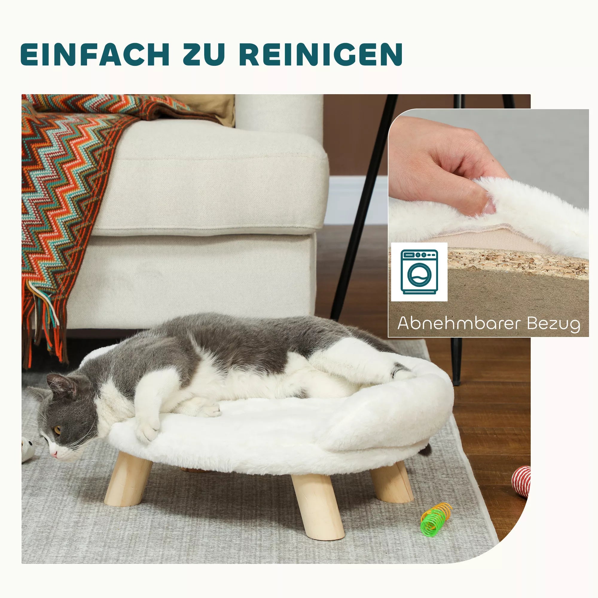Mājdzīvnieku gulta kaķiem un suņiem līdz 5 kg/30 cm, ar mazgājamu plīša pārvalku, krēmbalta, 47 x 40 x 20 cm