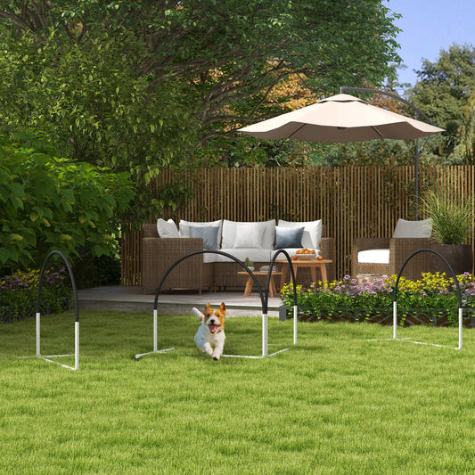 Suņu veiklības komplekts, treniņu aprīkojums, 4 daļas, 89 x 69 x 99 cm, balts + melns