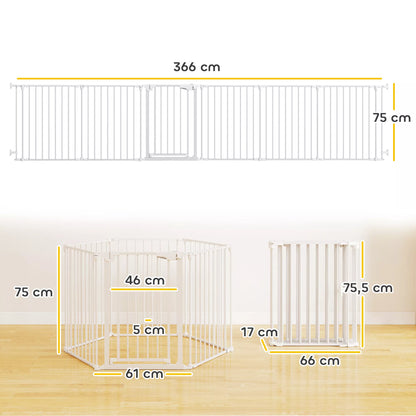 Pet Fence, 6 Panel Barrier with Door, Foldable, for Small and Medium Dogs, Plastic, Carbon Steel, White