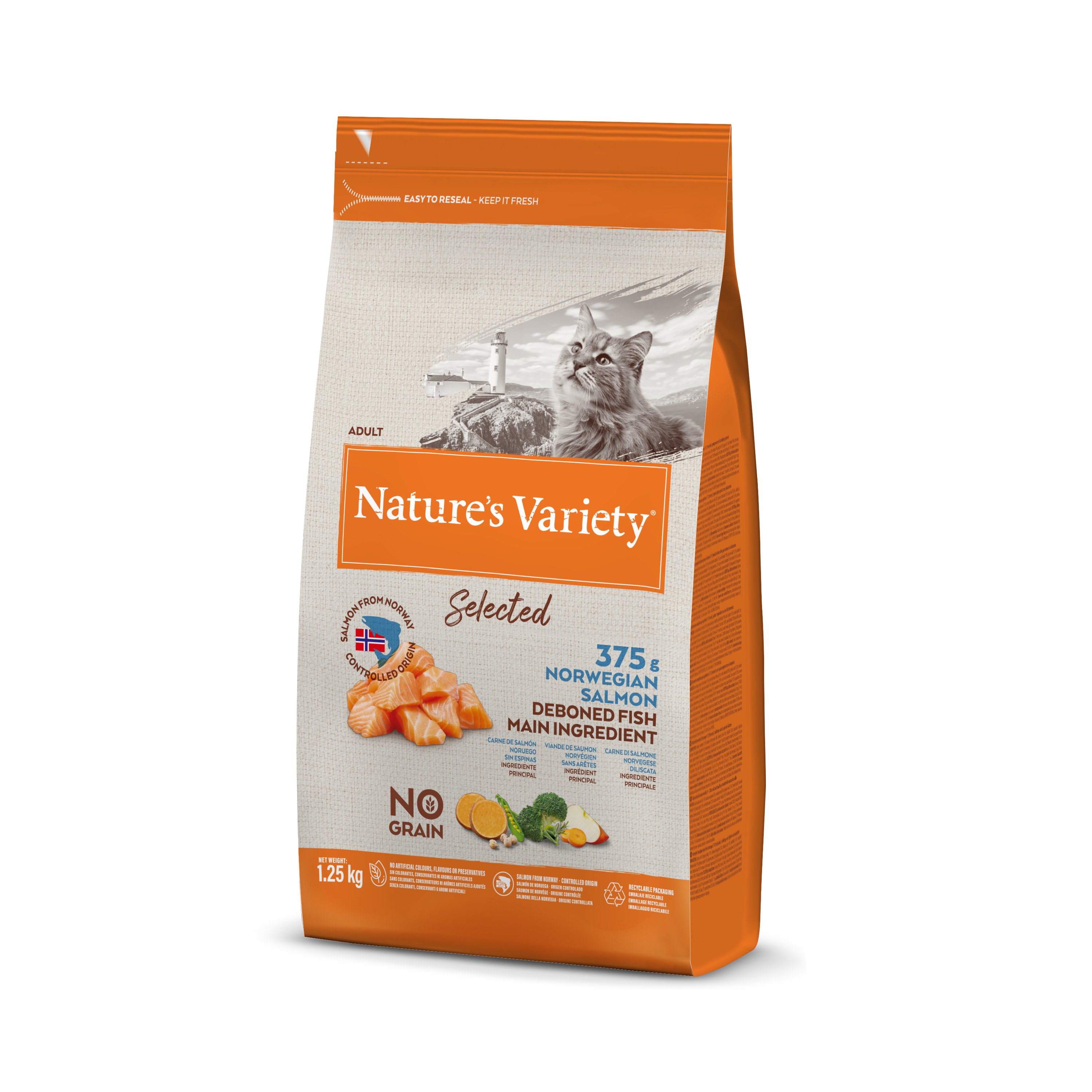 Nature's Variety Selected Adult Cat Sausas maistas suaugusioms katėms su lašiša 1,25 kg