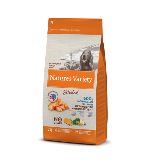Nature's Variety Selected Med/Max Adult Sausas maistas suaugusiems vidutinių ir didžiųjų veislių šunims su norvegiška lašiša 2 kg