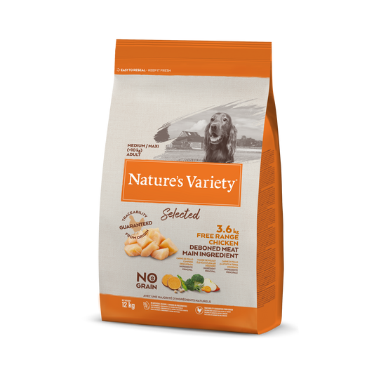 Nature's Variety Selected Med/Max Adult Sausas maistas suaugusiems vidutinių ir didžiųjų veislių šunims su vištiena 12 kg