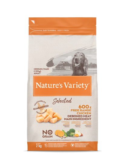 Nature's Variety Selected Med/Max Adult sausā barība pieaugušiem suņiem mazām un lielām šķirnēm ar vistu 2 kg