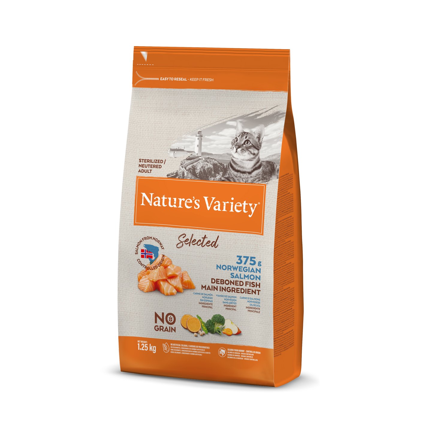Nature's Variety Selected Sterilized Cat Sausas maistas sterilizuotoms katėms su lašiša 1,25 kg