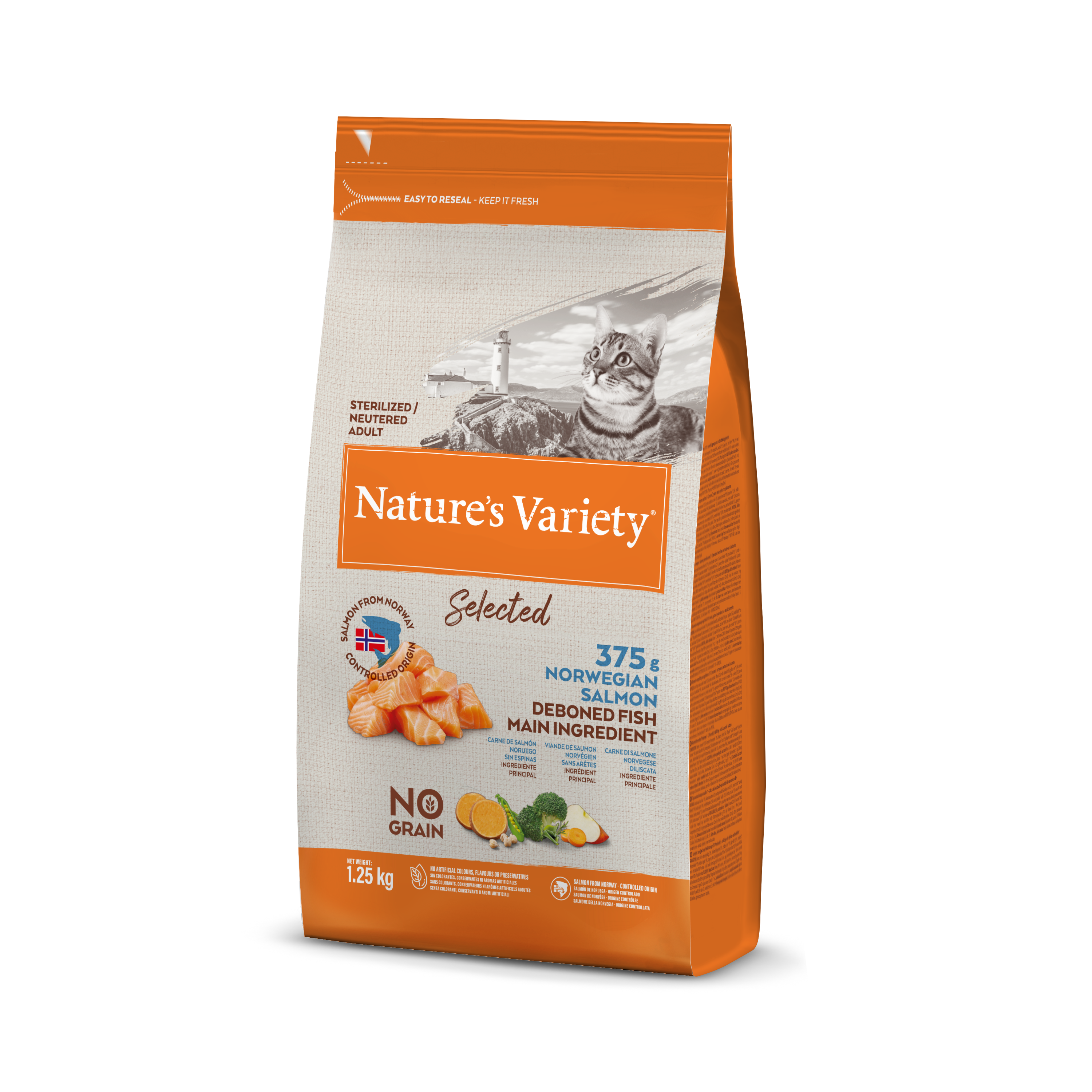 Nature's Variety Selected Sterilized Cat Sausas maistas sterilizuotoms katėms su lašiša 1,25 kg