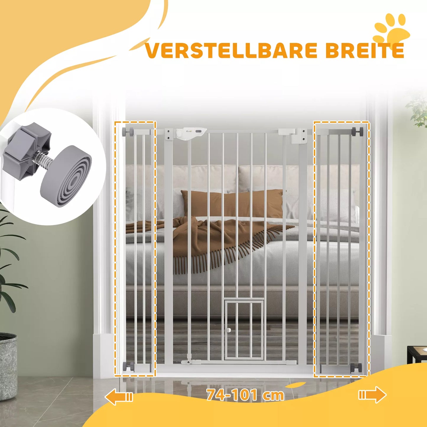 Suņu drošības vārtiņi, dubultā slēdzene, pašnoslēdzošas durvis, 104 cm augsti, tērauda, ​​balti