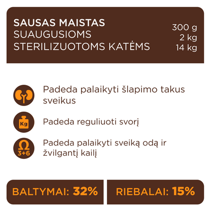 CLUB 4 PAWS PREMIUM AR VISTU PILNVĒRTĪGA BARĪBA PIEAUGUŠIEM STERILIZĒTIEM KAĶIEM