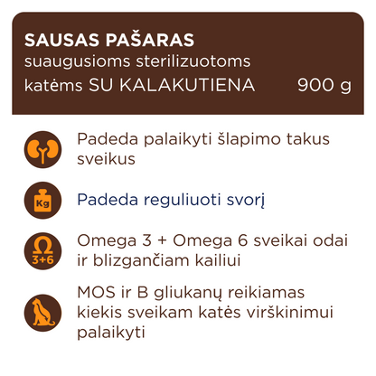 CLUB 4 PAWS PREMIUM AR TĪTARU. PILNVĒRTĪGA SAUSĀ BARĪBA PIEAUGUŠIEM STERILIZĒTIEM KAĶIEM.