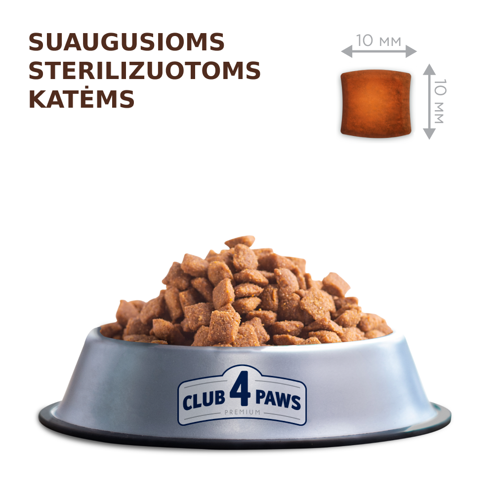 CLUB 4 PAWS PREMIUM AR VISTU PILNVĒRTĪGA BARĪBA PIEAUGUŠIEM STERILIZĒTIEM KAĶIEM