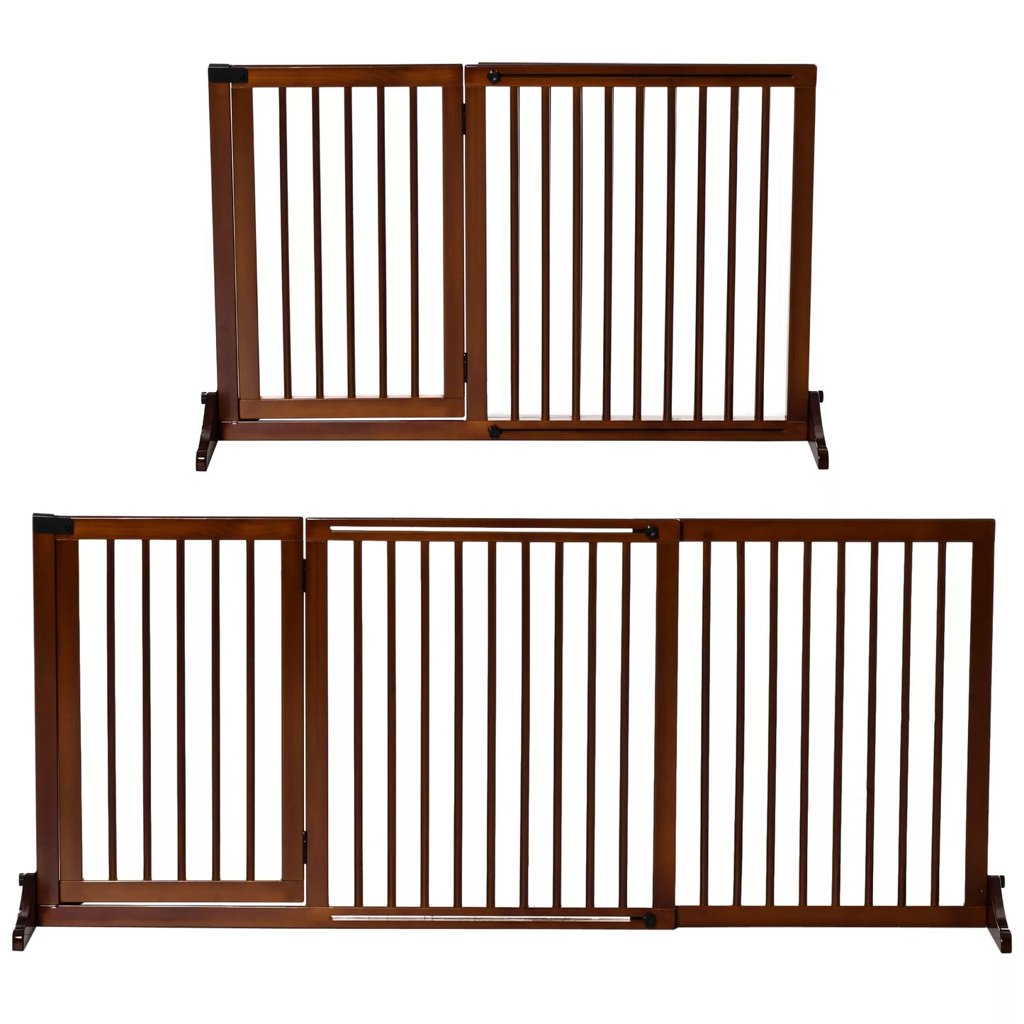 Suņu drošības barjera, durvju drošības režģis, koka drošības režģis, brīvi stāvošs suņu režģis ar durvīm, suņu bloķēšanas režģis, konfigurējams režģis kamīnam un krāsnij, brūns, 113-166 x 36 x 71 cm