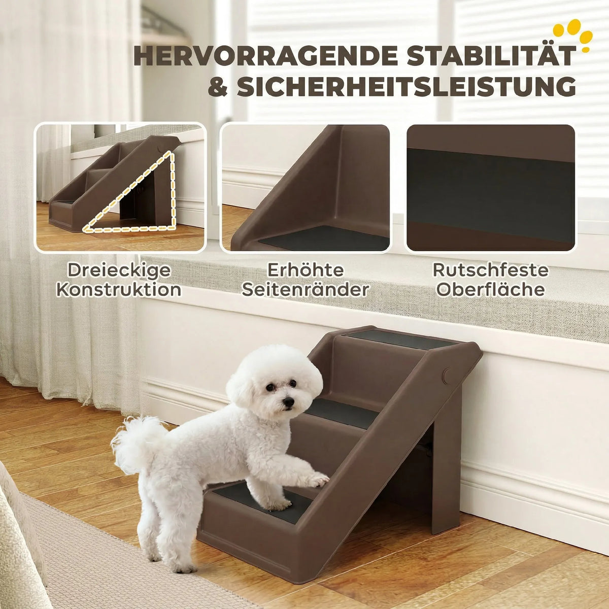 Kokkupandav 3-astmeline trepp koertele ja kassidele, 36,5 cm kõrge, kuni 10 kg koertele, pruun
