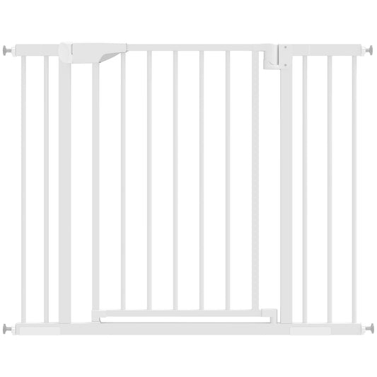 Laiptų apsauginė grotelė be gręžimo su automatiniu uždarymu vaikams, virtuvės laiptams, 76–103 x 76 cm, balta