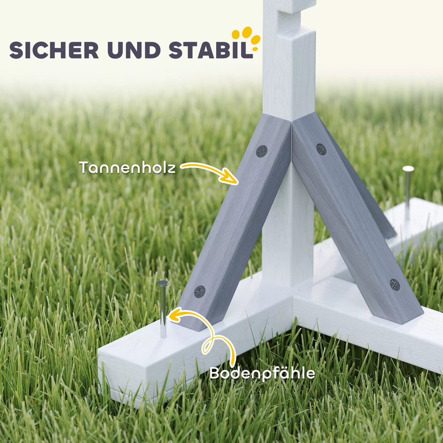 Suņu veiklības komplekts, 4 daļu treniņu aprīkojums ar regulējama augstuma šķēršļiem un stīpu, balts